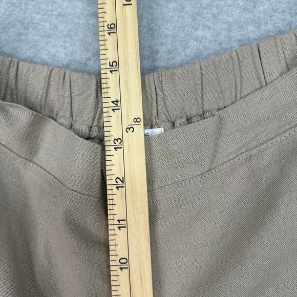 Cable & Gauge Pant Studio Wide Leg WMNS M Tan Linen Blend Elastic Waist Slit Hem - Picture 12 of 14